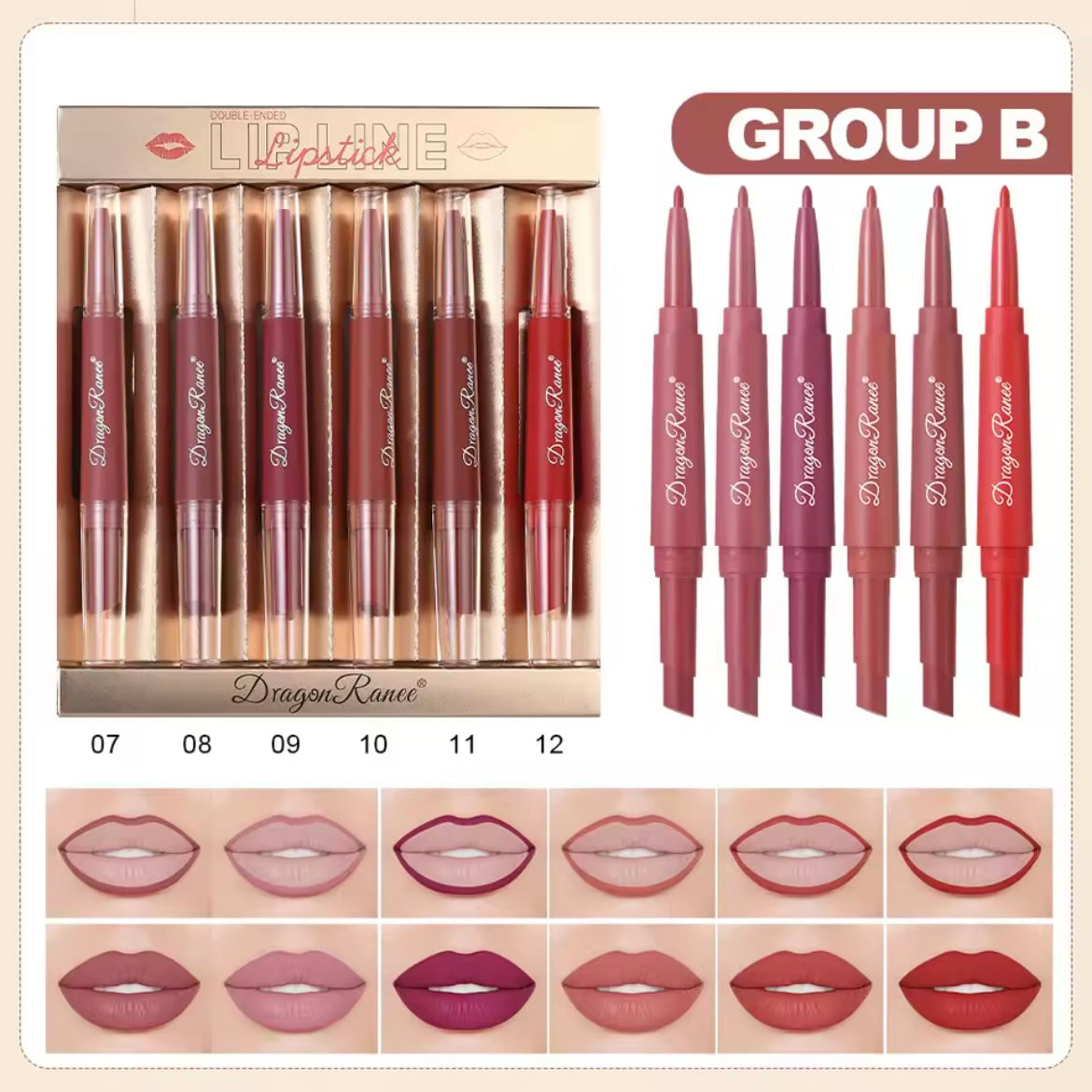 Dragon Ranee -  2 in 1 Matte Velvet Lipstick & Liner Set of 6