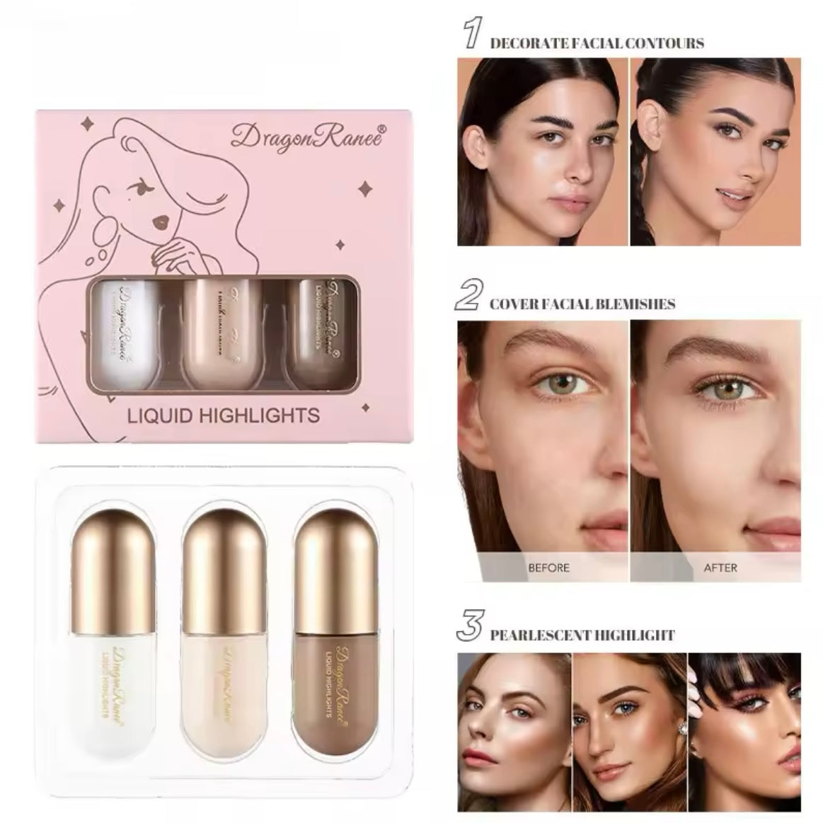 Dragon Ranee - Liquid Highlight & Concealer Set of 3