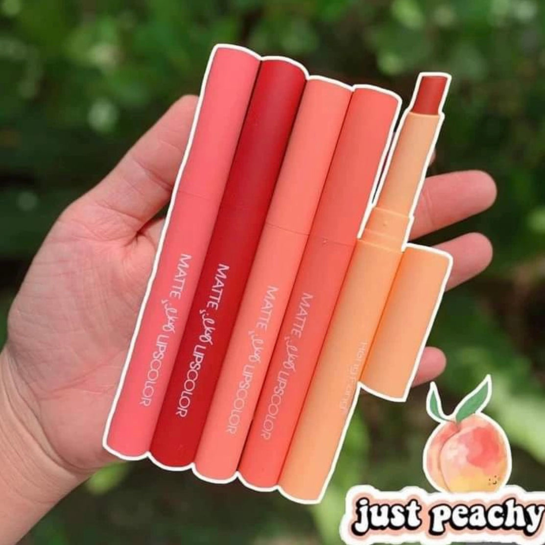 Heng Fang - 5 Color Peach Velvet Matte Lipsticks Set