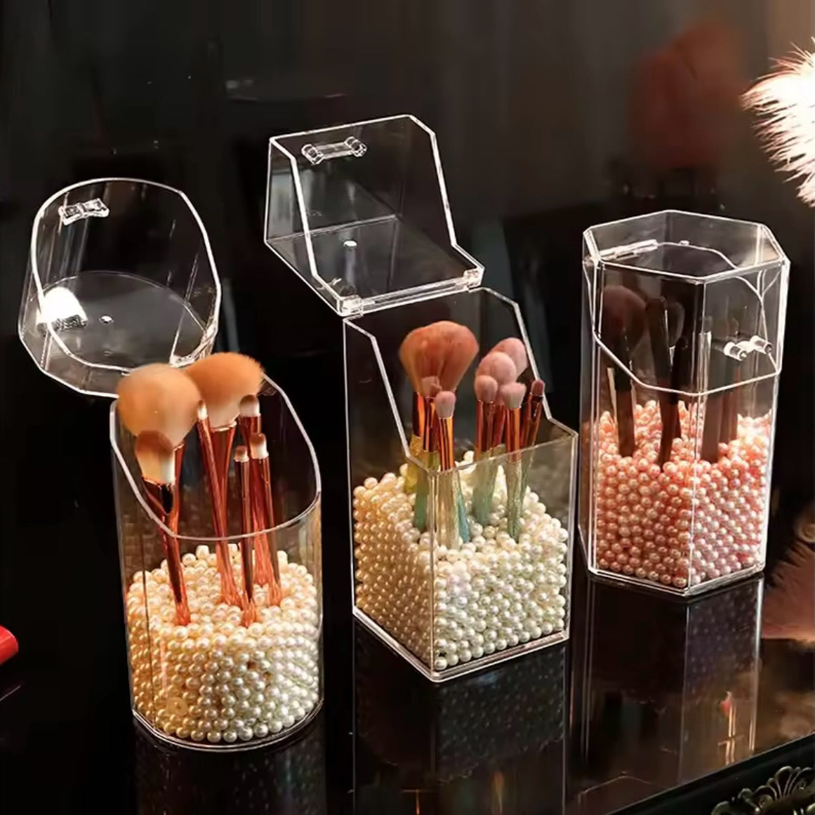 Acrylic Flip Dust-proof Transparent Brush Organizer