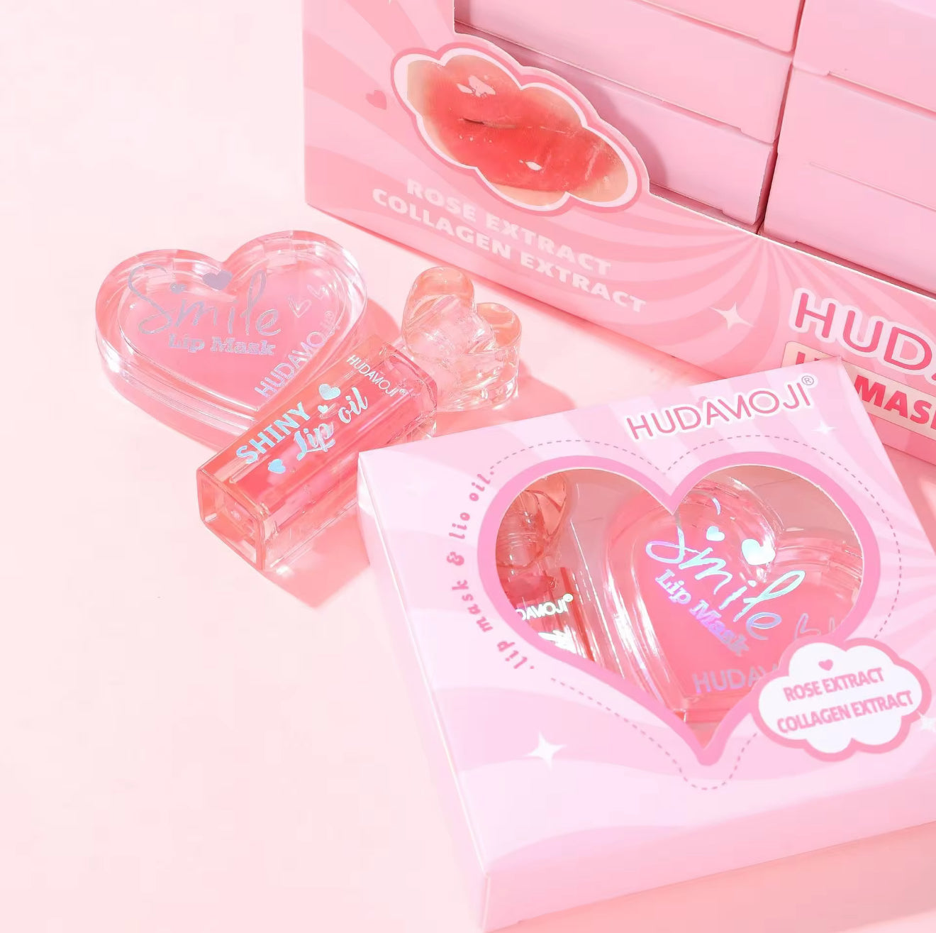 Hudamoji - 2pcs Rose & Collagen Extrat Lip Care Set