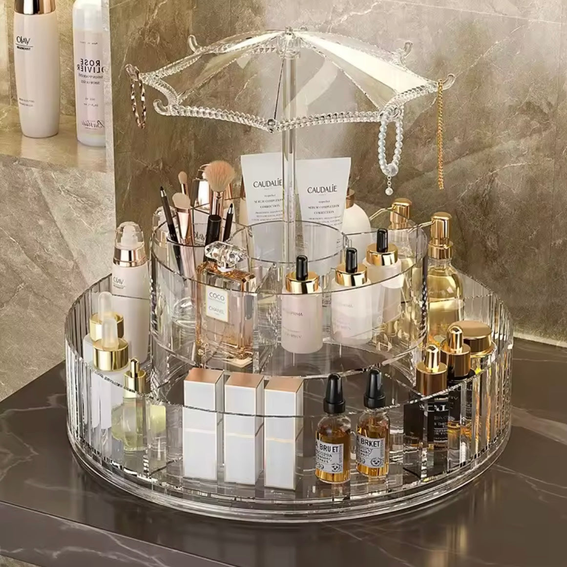 360 Rotating Umbrella Acrylic Makeup Organizer