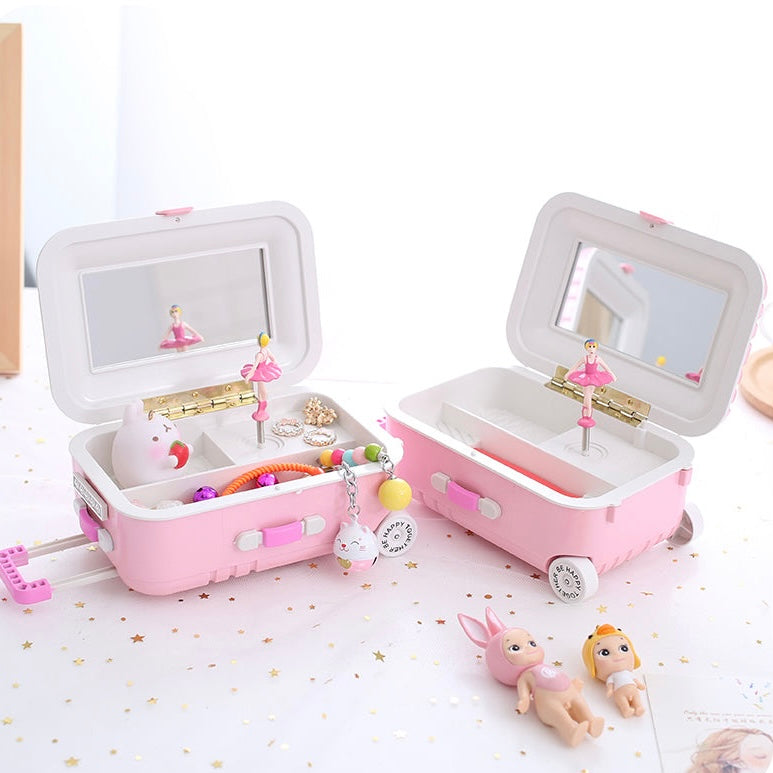 Creative Fun Suitcase Style Musical Rotating Ballerina Girl Jewelry Storage Box