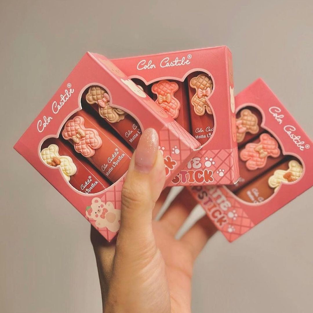 Color Castle - 3pcs Bear Velvet Lipsticks Set