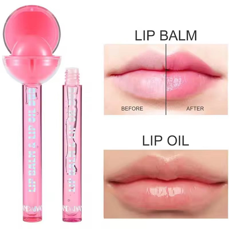 2 in 1 Kawaii Candy Lollipop Lip Gloss & Balm