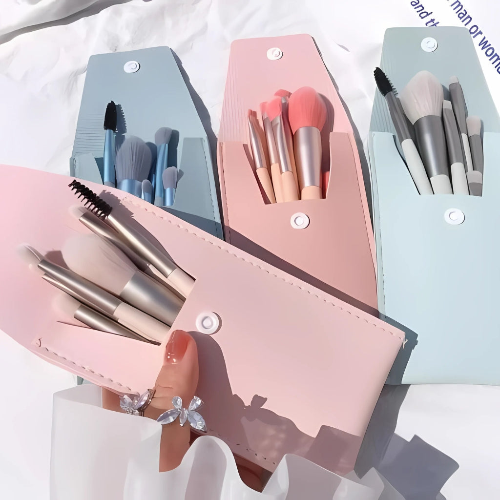 Kawaii Travel Mini Makeup Brush with Leather Pouch Set of 8