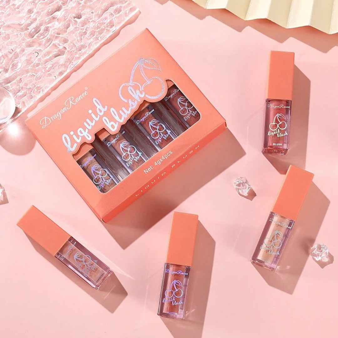 4pcs Cherry Liquid Blushes Long-lasting Makeup Blusher Creamy Rouge Cheek Blush