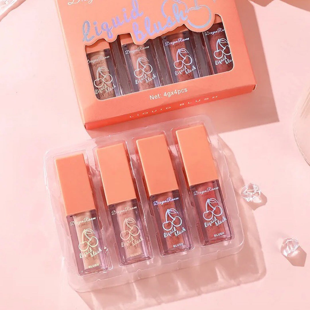 4pcs Cherry Liquid Blushes Long-lasting Makeup Blusher Creamy Rouge Cheek Blush