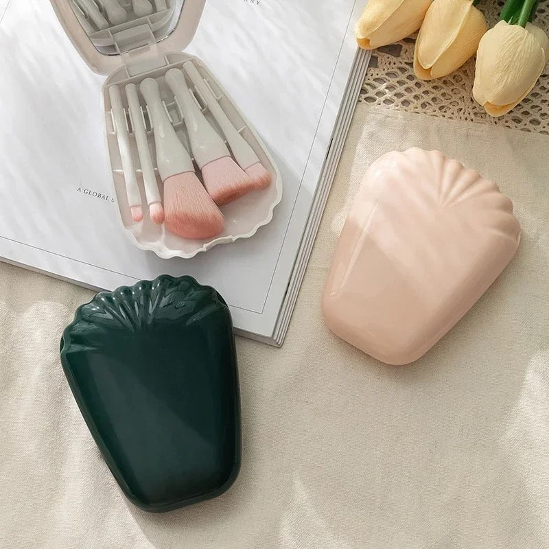 Sea Shell Makeup Brush with Mirror Set of 5