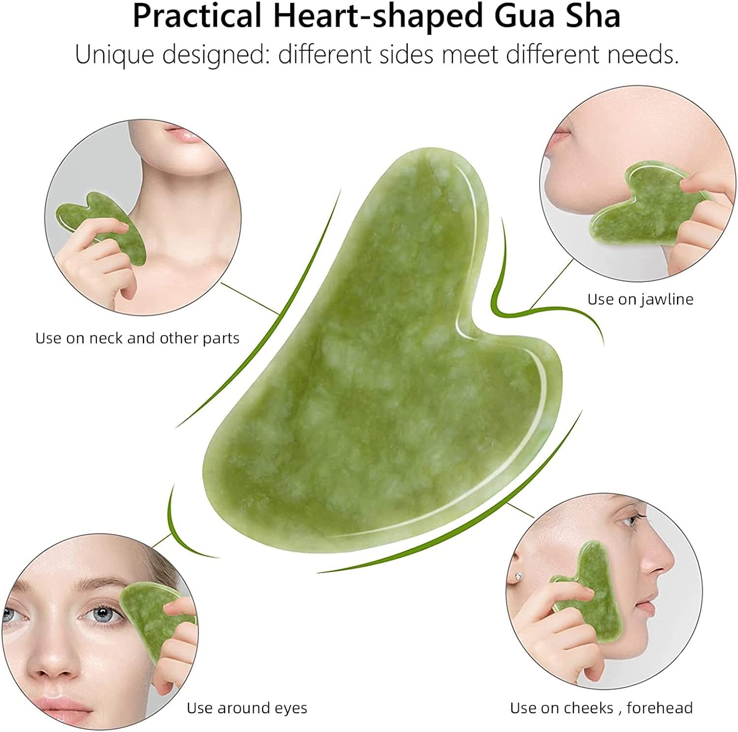 Facial Beauty - Jade Roller & Gua Sha Stone Natural Massager Set