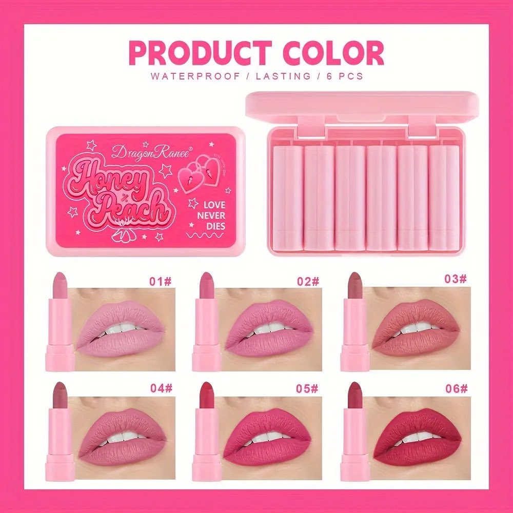 Dragon Ranee - Honey Peach Matte Lipstick Set of 6