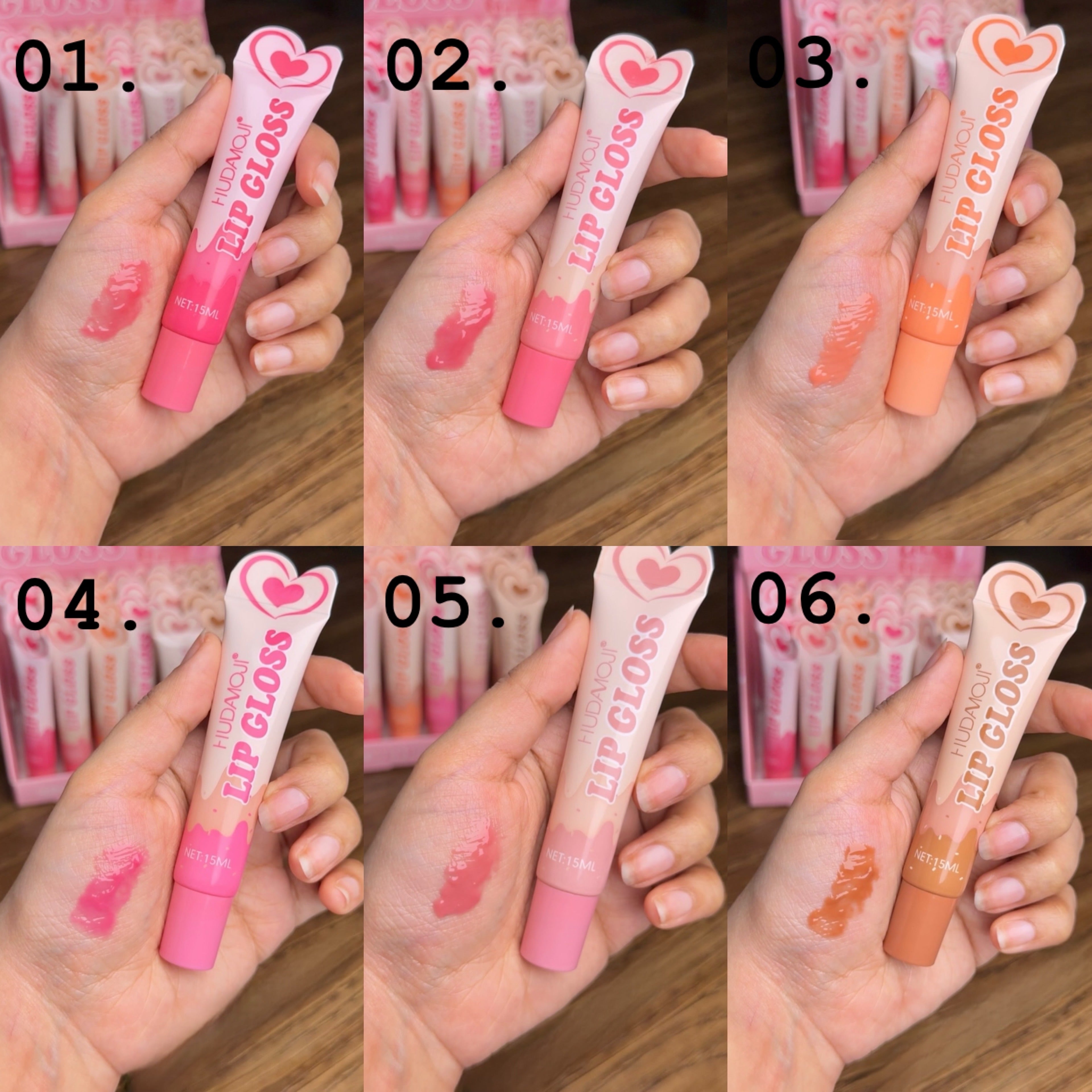 6pcs Yummy Heart Tube Lip Gloss
