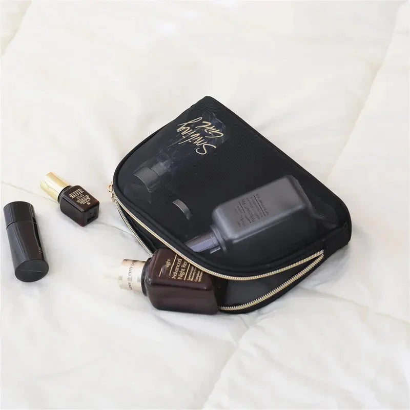 Black Mesh Zipper Travel Pouch