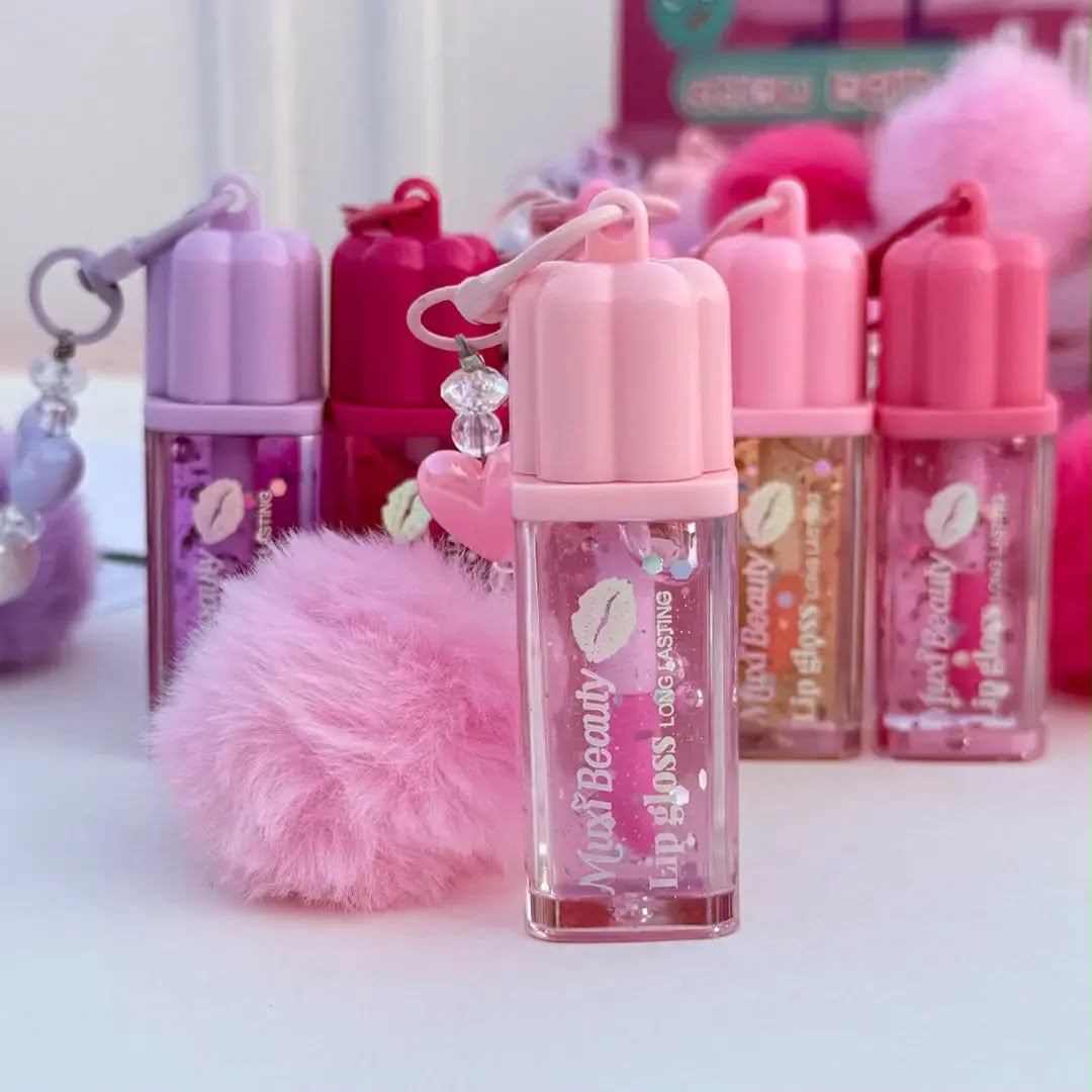 Muxi Beauty - Cutest Pink Glitter Lip Gloss Keychain!