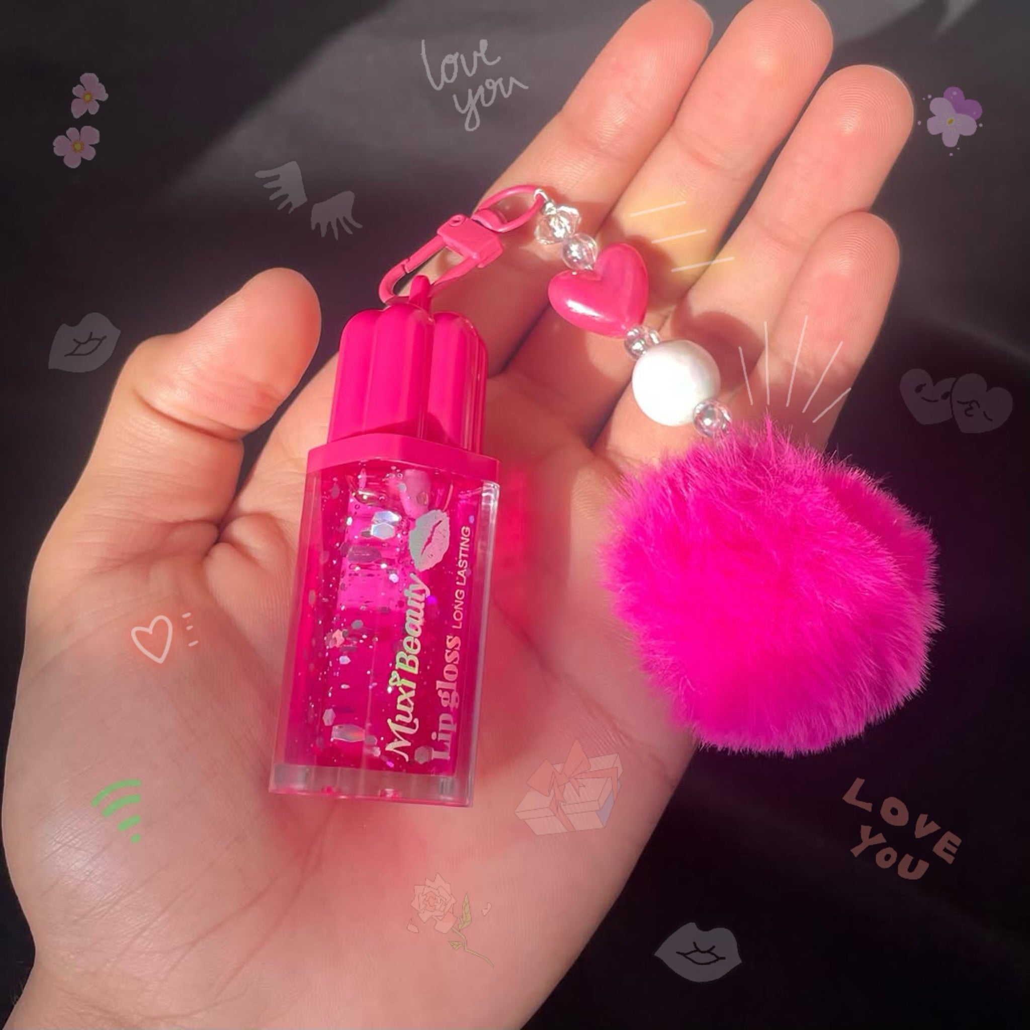 Muxi Beauty - Cutest Pink Glitter Lip Gloss Keychain!