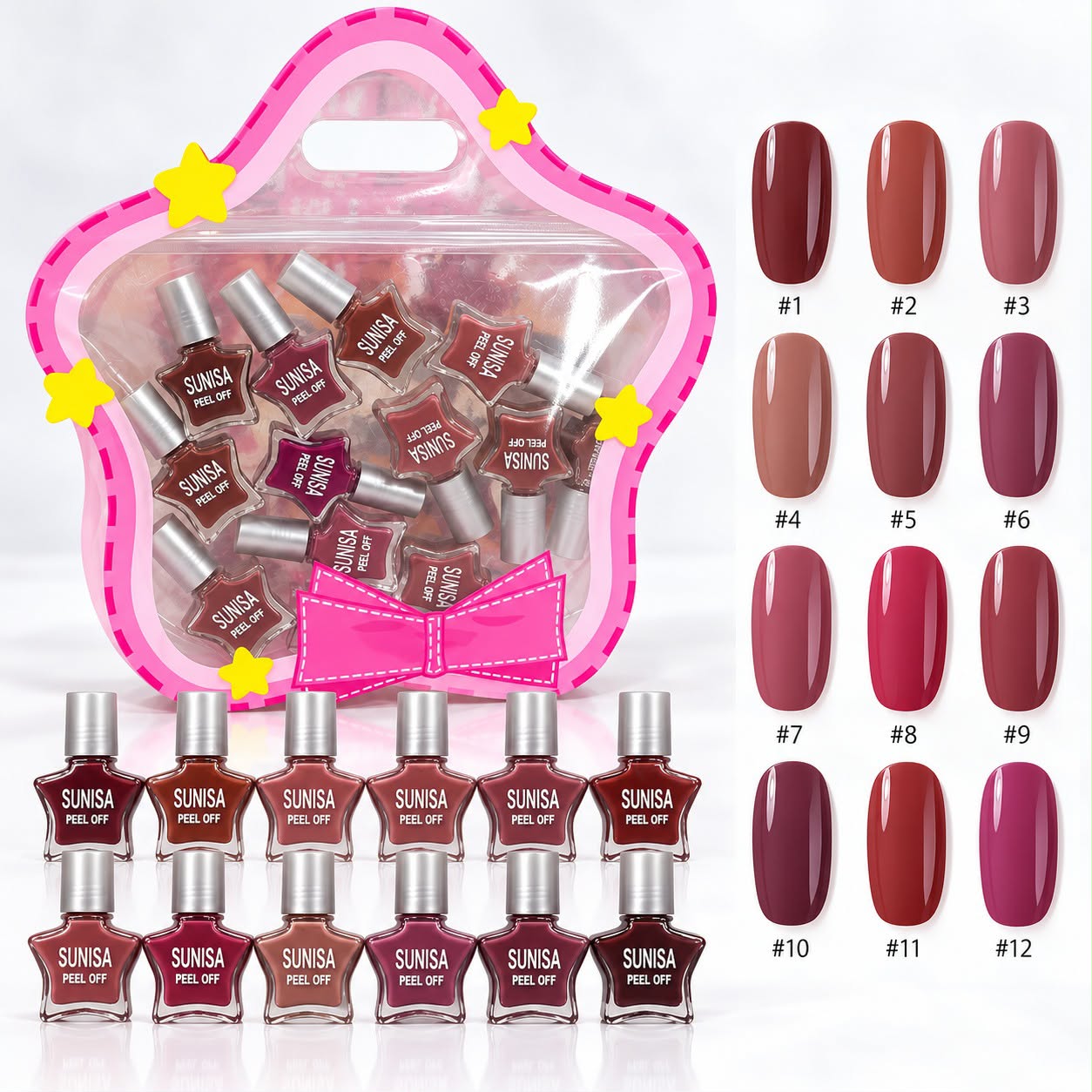 Sunisa - Peel Off Star Matte Nail Polish Set of 12