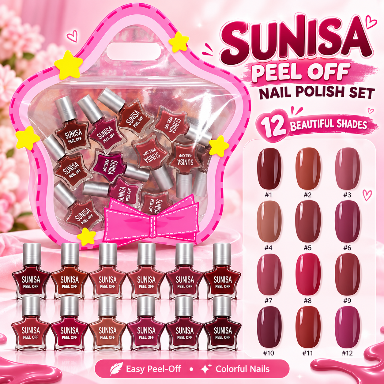 Sunisa - Peel Off Star Matte Nail Polish Set of 12