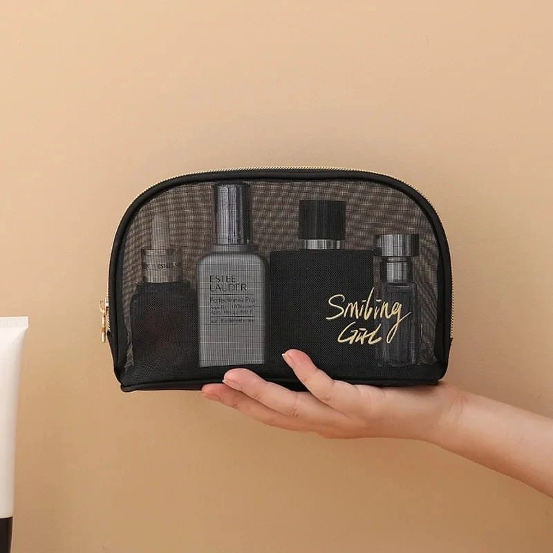 Black Mesh Zipper Travel Pouch