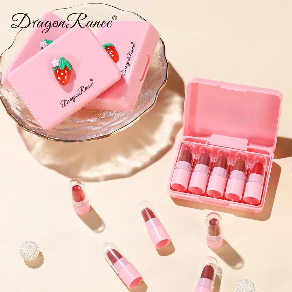 Dragon Ranee - Strawberry Matte Velvet Lip Gloss Set of 5