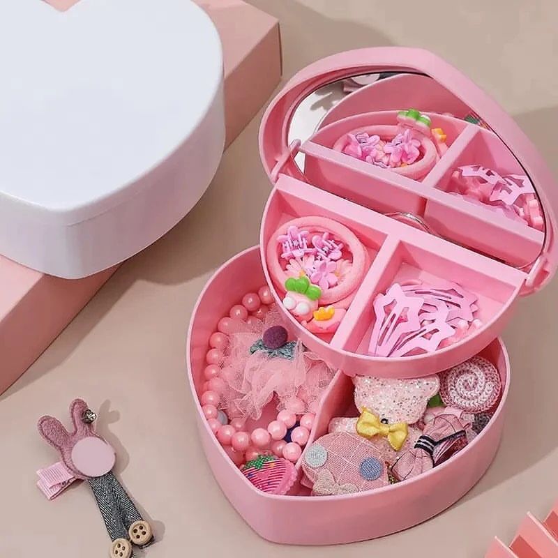 Heart-shaped Pink Girl Heart Jewelry Box with Mirror