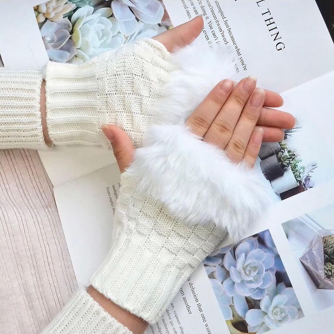 Warm Half Finger Faux Wool Soft Rabbit Furr Gloves