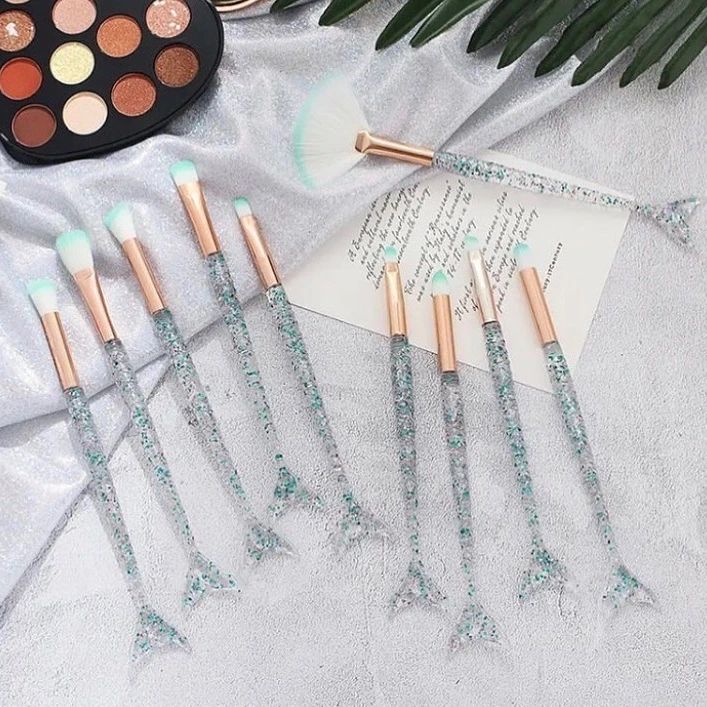 Mermaid Glitter Shining Makeup Brushes Set of 10
