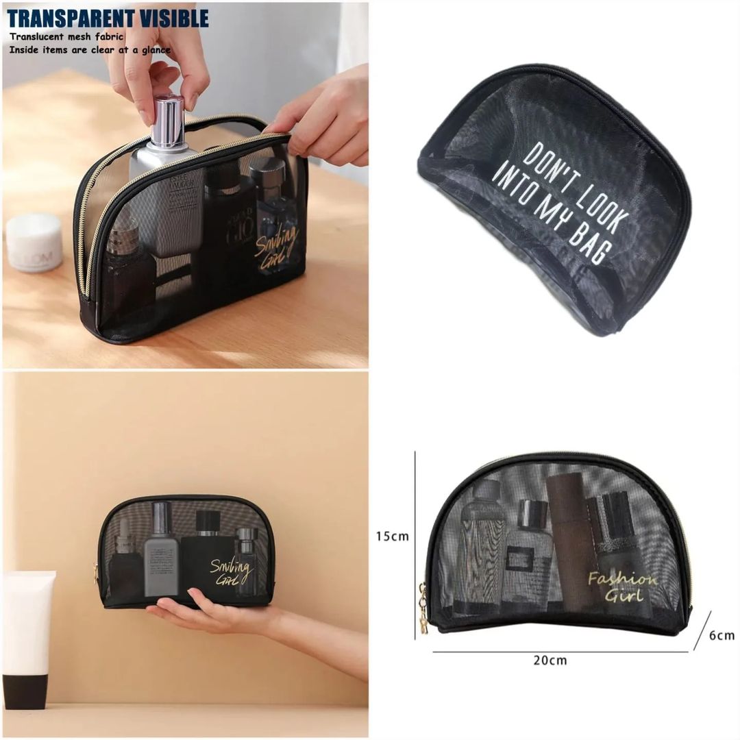 Black Mesh Zipper Travel Pouch