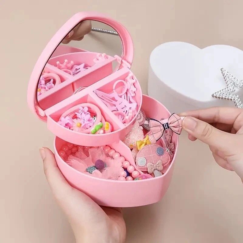 Heart-shaped Pink Girl Heart Jewelry Box with Mirror
