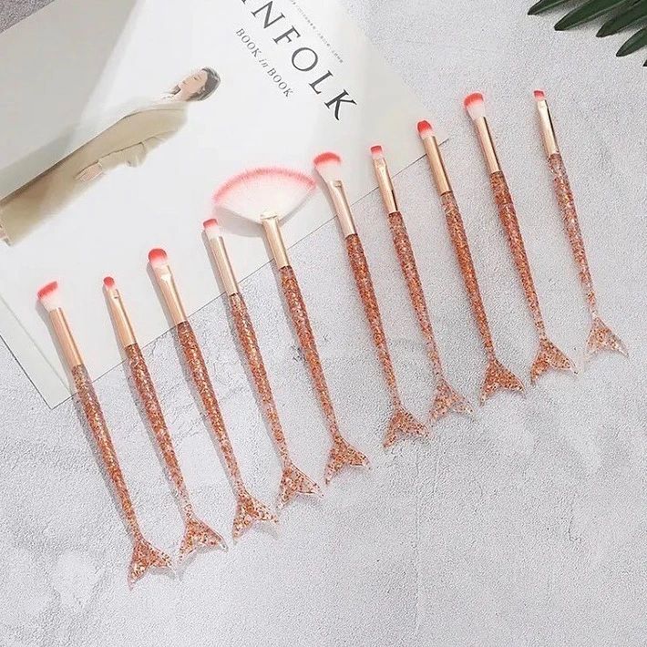 Mermaid Glitter Shining Makeup Brushes Set of 10