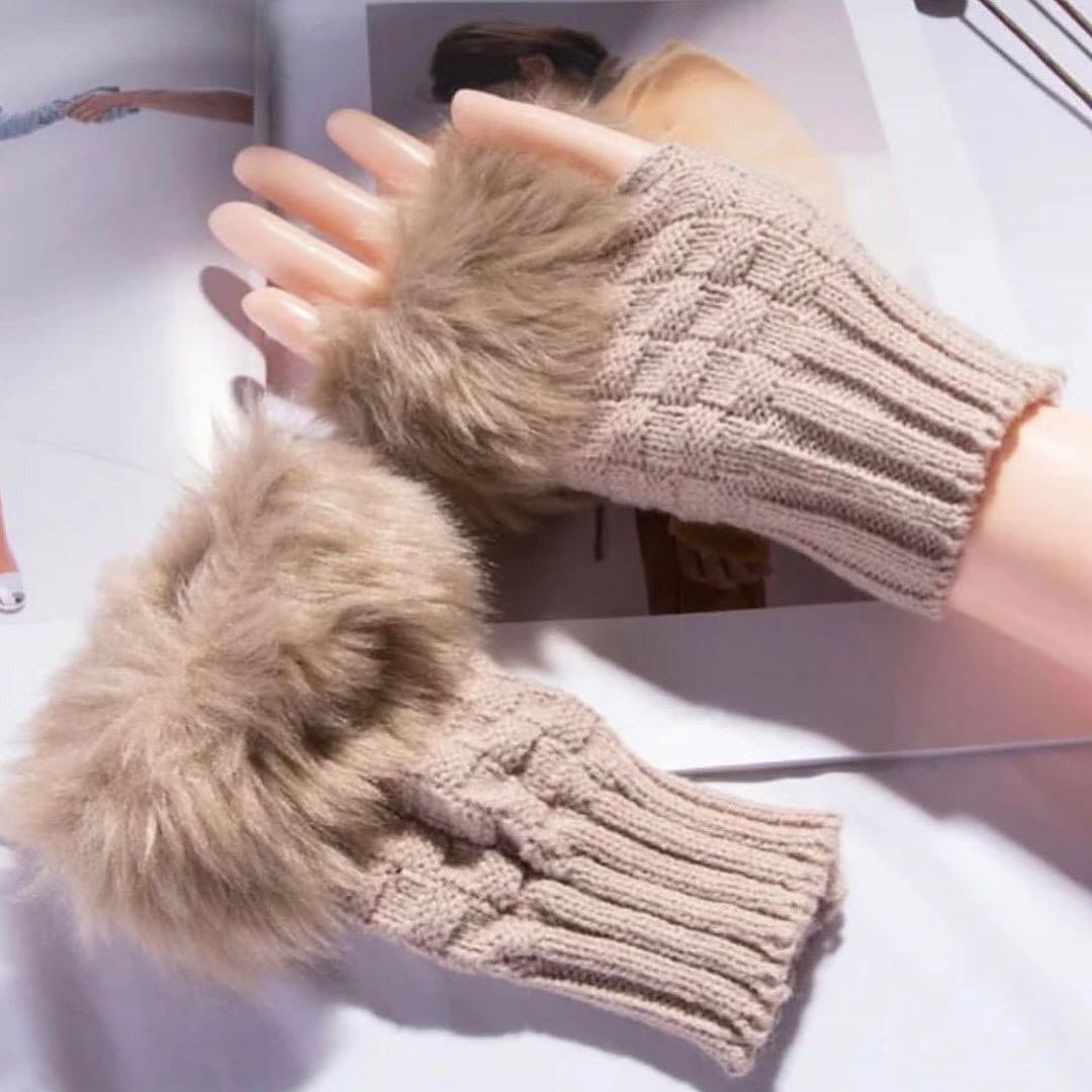 Warm Half Finger Faux Wool Soft Rabbit Furr Gloves