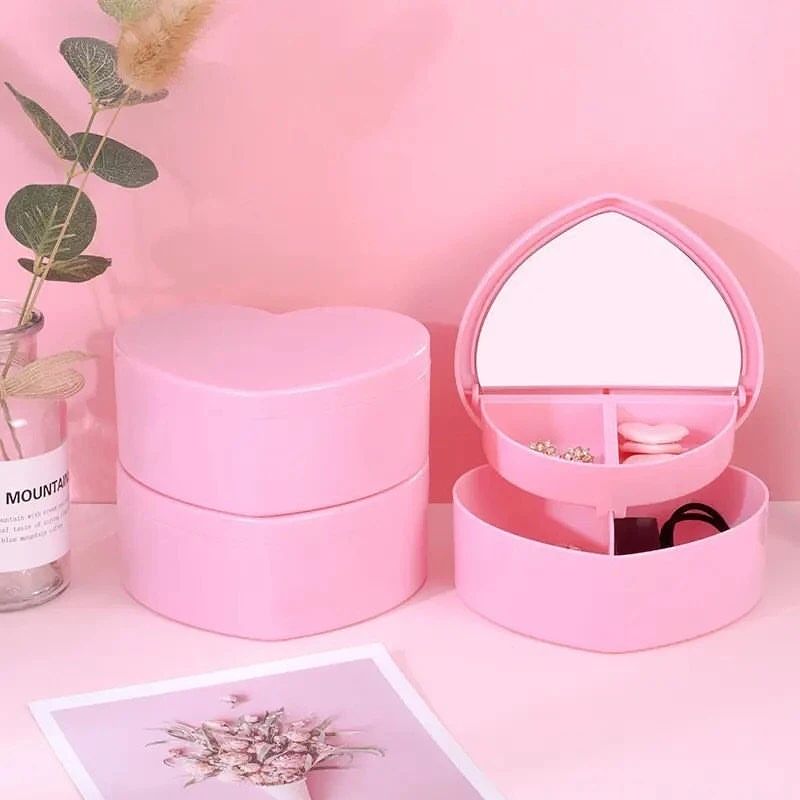 Heart-shaped Pink Girl Heart Jewelry Box with Mirror