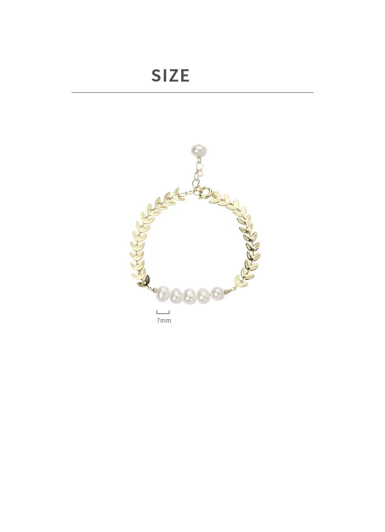 Pearl Leaf Shape Wheat Ear Bracelet Pearls Stainless steel Charm Bracelets