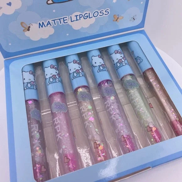 6pcs Hello Kitty Glitter Lip Gloss Pink Box