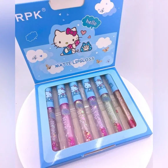 6pcs Hello Kitty Glitter Lip Gloss Pink Box